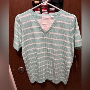 Alfred Dunner Mint and White Striped Top
